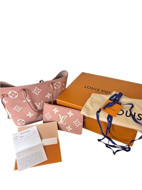 Louis Vuitton Empreinte Monogram Giant Neverfull MM Trianon Pink Cream Full Set